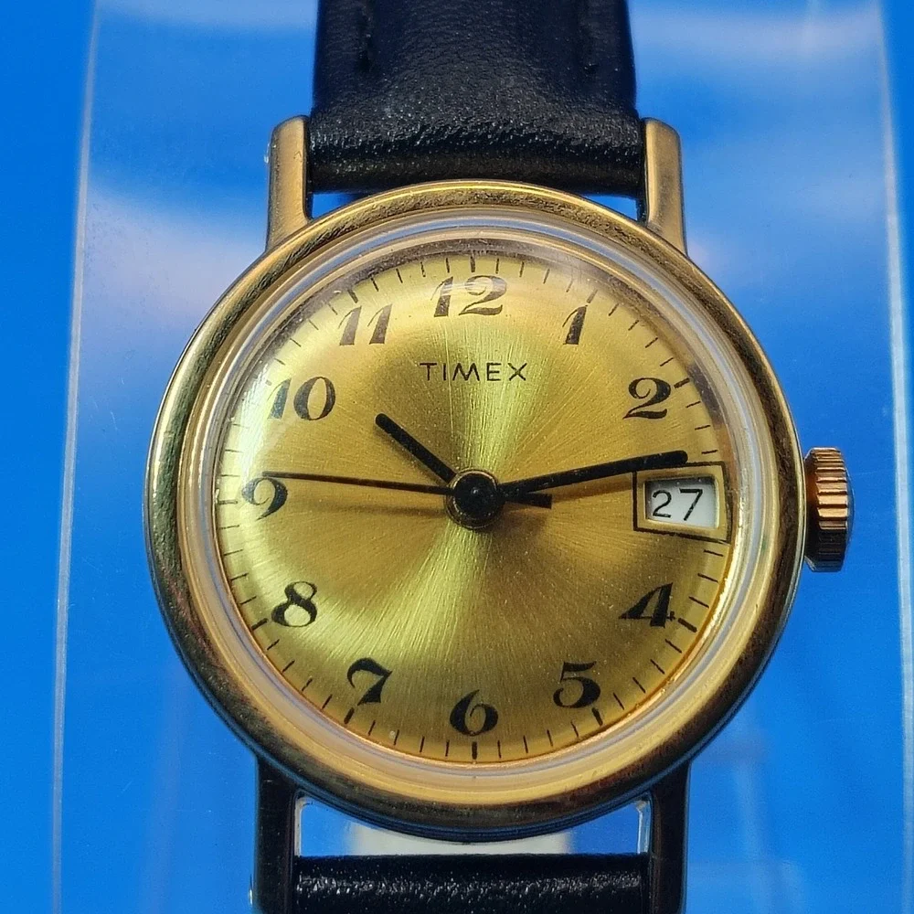 Vintage 1981 Timex Date Sunburst 30mm Women's Mechanical Wind Watch Restored